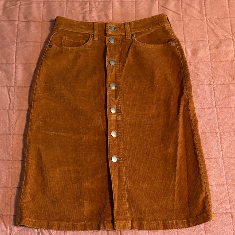 Everlane Brown Corduroy Button-Front Skirt NWOT, Size 25